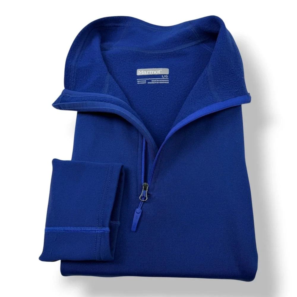 Marmot‎ Mens Blue 1/4 Zip Fleece Pullover Jacket E80890 Large Activewear Pocket